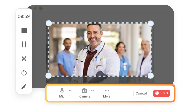 Record patient onboarding videos using webcam or screen capture with Visla’s patient onboarding video creator.